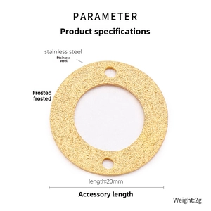 Macro detail of 20mm frosted golden stainless steel double-hole round pendant charm
