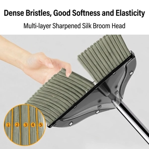 Transparent broom and dustpan set with high-elastic encrypted gray pointed bristles
