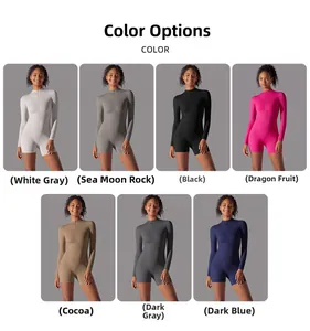 Dettaglio delle sette varianti di colore per la tuta da yoga elasticizzata con zip
