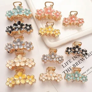 Elegant Flower Hair Claw Clip Alloy Enamel Faux Artificial Pearl Korean Style Sweet Hair Accessory For Women