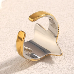Minimalist starfish star shaped two-tone adjustable stainless steel gold plated open ring