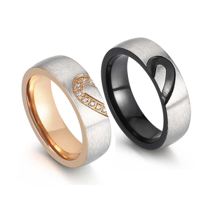 Heart Puzzle Couple Rings Stainless Steel Brushed Metal Inlaid Zirconia Rhinestone Modern Jewelry For Men And Women