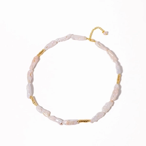Baroque freshwater pearl necklace with irregular gold metal beads and vintage clasp