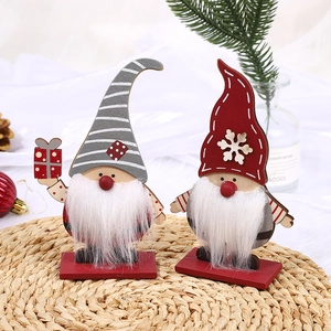 Creative wooden Santa gnome ornaments with striped hats and base for home holiday decor