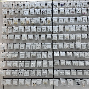 Collection of various fashion earrings including studs and hoops in a grid display