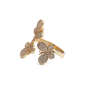 Elegant gold butterfly open ring featuring sparkling cubic zirconia on a white background