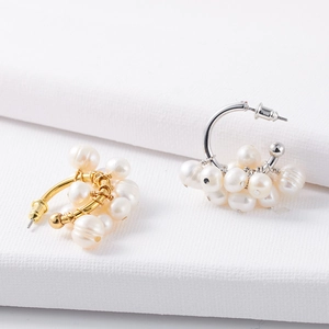 Elegant natural freshwater pearl stud earrings in gold and silver finishes for women