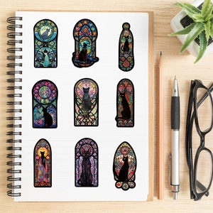 50 Gothic dark cat stickers with stained glass patterns for laptop and luggage decor