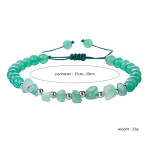 Handmade woven bracelet with green natural crystal stones and silver beads for women
