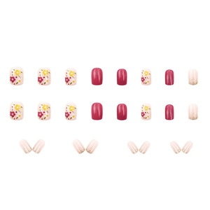 Floral purple and creamy white press-on nail set with glitter finish 24pcs pack