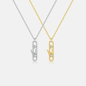 925 Sterling Silver Paperclip Pendant Necklace Elegant Geometric Rhinestone Inlaid Chain Necklace For Women Fashion Jewelry