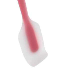 Translucent white silicone spatula with a pink inner core on a clean white background