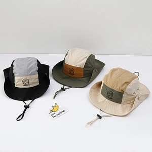 Kids quick-dry outdoor bucket hats with wide brim and adjustable wind cords in three colors