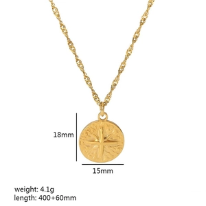 Luxury 18K gold stainless steel necklace with textured moon and heart pendant and sizing