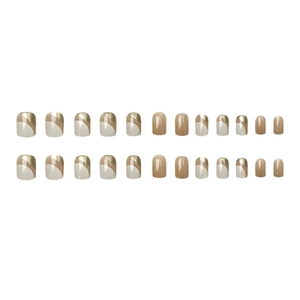 Short square press-on nails with cream gold geometric patterns, 24-piece full set