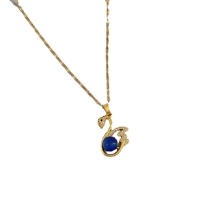 Golden swan necklace with temperature color changing stone and micro-pave crystals
