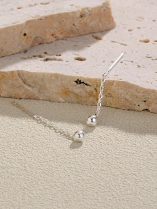 Minimalist S925 sterling silver tassel drop earrings with solid beads on stone base
