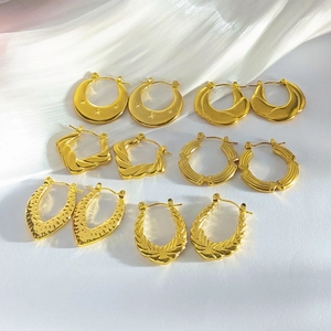 Vintage 18K gold plated hoop earring set featuring assorted geometric textures for women