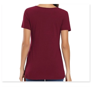 Back view of a burgundy short sleeve nursing shirt made of skin-friendly knit cotton
