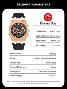 Detail showing 45mm rose gold octagonal case and functional sub-dials on quartz watch