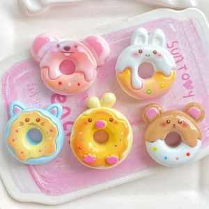 Set of 5 cartoon animal donut resin charms including rabbit, bear, and chick for DIY crafts