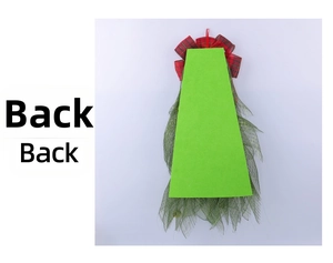 Detailed back view of Christmas wreath featuring green foam base and tartan bow
