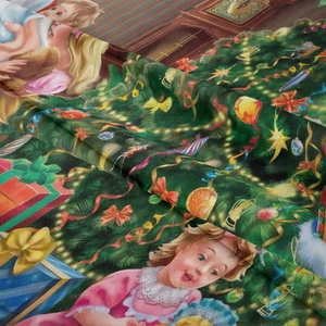 Makroaufnahme von hochwertigem Weihnachtswandteppich-Stoff mit lebendiger Digitaldrucktextur