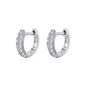 Sparkling S925 sterling silver hoop earrings with D-color moissanite stones and tiny diamonds