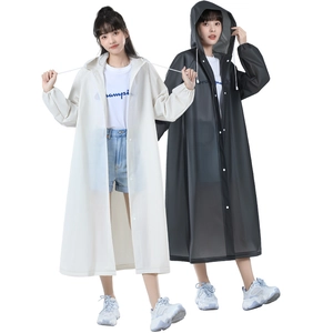 Waterproof EVA reusable raincoat for adults with drawstring hood and snap button closure
