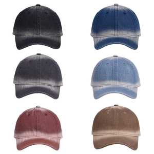 Set of six gradient washed denim baseball caps in various colors with vintage aesthetic