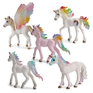 Realistic Unicorn Pegasus Animal Model Figures Rainbow Mane Glitter Wings Plastic Mythical Creature Decoration Toy For Kids