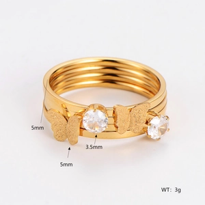 Multi Layer Butterfly Stackable Ring 304 Stainless Steel With Round Cubic Zirconia Minimalist Fashion For Women