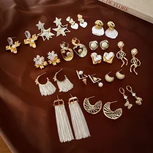 Elegant Heart Star Tassel Earrings With 925 Sterling Silver Earring Post Gold Plated Geometric Niche Style Jewelry For Women