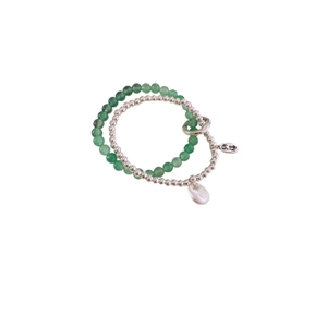Chinese style double-layer beaded bracelet with green jade and Nafu silver pendant