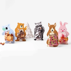 5-pack cute cartoon animal snack packaging cards with transparent candy bags for baking