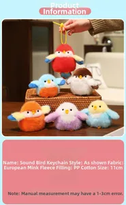 Détails de porte-clés oiseaux en peluche colorés en fausse fourrure et coton PP