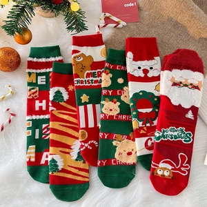 Christmas Mid Calf Socks Combed Cotton Warm Knit Cartoon Santa Reindeer Pattern Festive Holiday Gift For Men Women