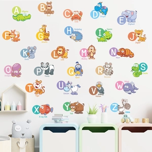 Cartoon Animal Alphabet Wall Stickers A-Z Educational PVC Decals For Kids Bedroom Nursery Playroom