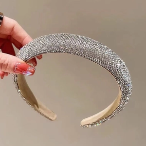 Sparkling silver rhinestone padded headband with high-top sponge design for women