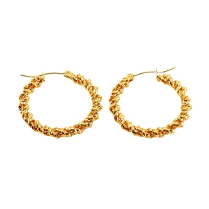 Classic gold twisted rope hoop earrings in titanium steel with secure clasp closure