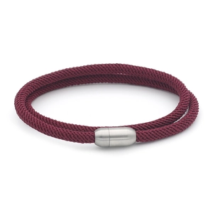 Minimalist burgundy braided cord bracelet with silver magnetic metal clasp for students