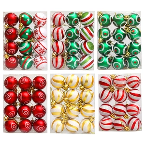 Christmas Ball Ornaments Painted Plastic Glitter Snowflake Stripe Patterns Tree Hanging Decorations Holiday Party Home Decor