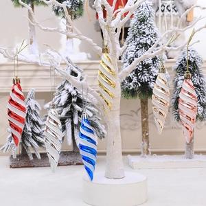 Set of spiral painted Christmas tree ornaments with glitter and metallic finish