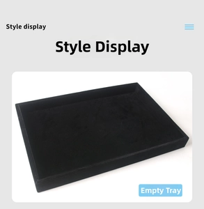 Detail view of rectangular black velvet jewelry tray with a premium smooth flocked texture