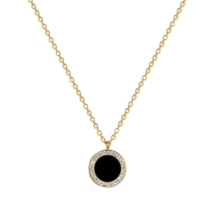 Minimalist titanium steel gold necklace featuring a black agate pendant with zircon halo