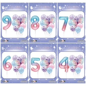 Butterfly Number Balloons Gradient Aluminum Foil Latex Confetti Balloon Kit Birthday Party Decoration For Kids Girls