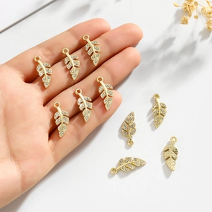 Golden leaf jewelry pendants with white rhinestones and natural freshwater pearl accent