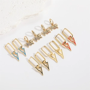 Exquisite gold earrings collection with colorful crystal animal and lightning bolt charms
