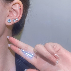 Unisex silver magnetic stud earrings with round cubic zirconia in various sizes