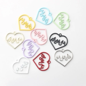 Colorful alloy heart flame pendants for DIY jewelry making in assorted vibrant colors